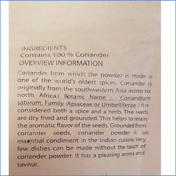 Coriander Powder ingredients